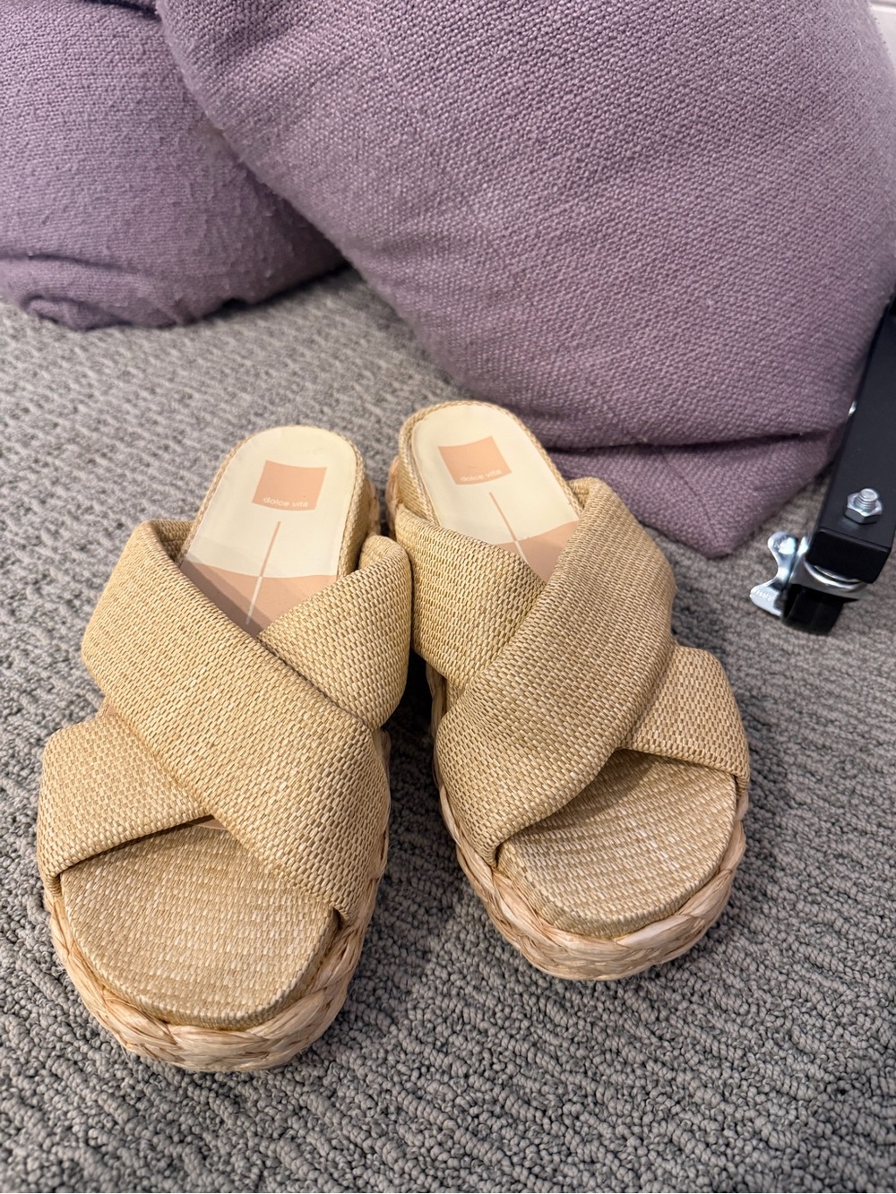 Dolce Vita Natural Tan Woven Crisscross Platform Sandals